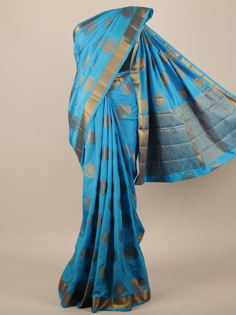 

Pothys Blue Floral Zari Jute Silk Saree