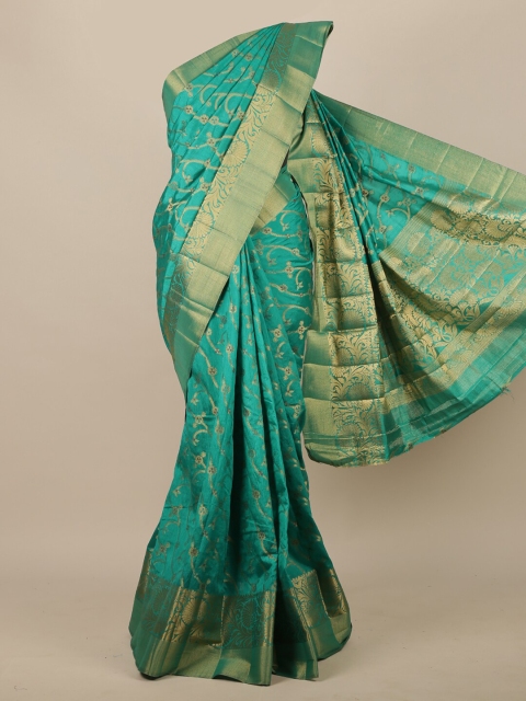 

Pothys Green & Gold-Toned Woven Design Jute Silk Saree