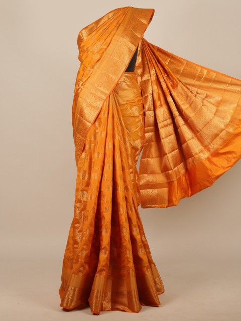 

Pothys Orange Ethnic Motifs Zari Jute Silk Saree
