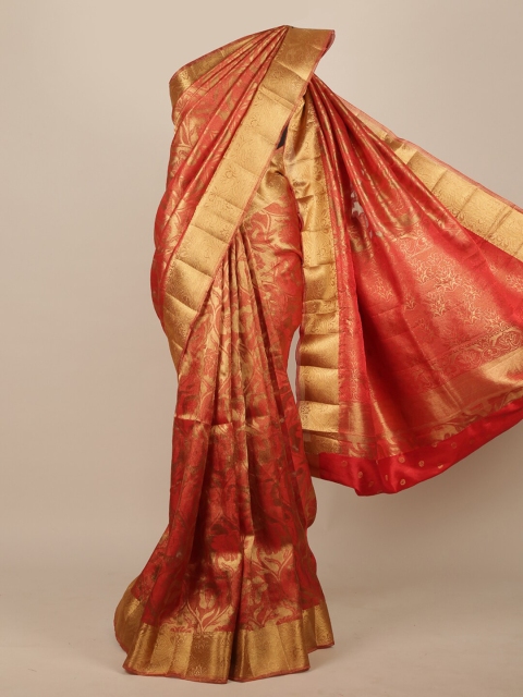 

Pothys Red & Gold-Coloured Ethnic Motifs Zari Jute Silk Saree
