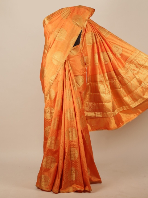 

Pothys Orange Ethnic Motifs Zari Jute Silk Saree