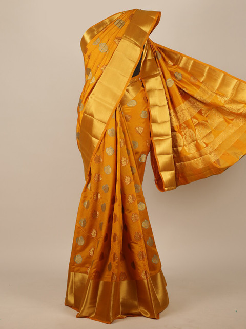 

Pothys Mustard Yellow Ethnic Motifs Zari Jute Silk Saree