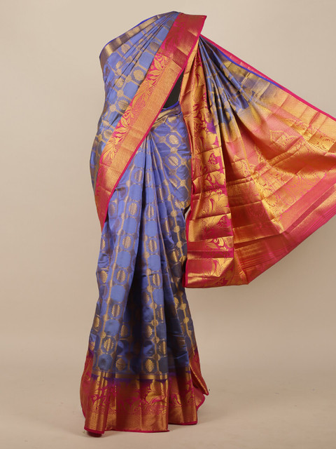 

Pothys Blue & Red Ethnic Motifs Zari Jute Silk Saree