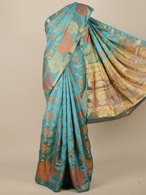 

Pothys Blue & Orange Floral Zari Jute Silk Saree