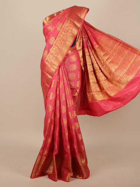 

Pothys Pink & Gold-Coloured Ethnic Motifs Zari Jute Silk Saree