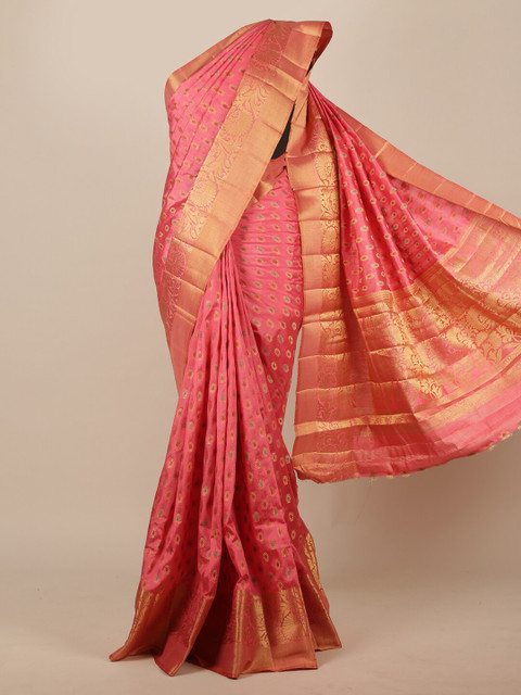 

Pothys Pink & Gold Woven Design Jute Silk Saree