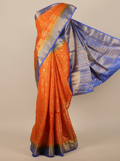 

Pothys Orange & Navy Blue Ethnic Motifs Zari Jute Silk Saree