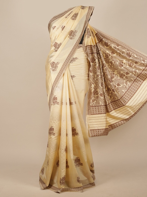 

Pothys Cream-Coloured Floral Jute Silk Saree