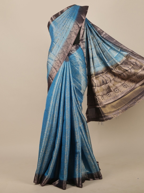 

Pothys Blue & Black Floral Zari Jute Silk Saree