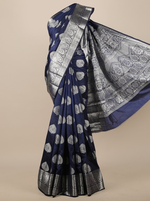 

Pothys Navy Blue & Grey Ethnic Motifs Zari Jute Silk Saree