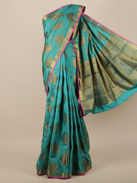 

Pothys Green & Gold-Coloured Ethnic Motifs Zari Jute Silk Saree