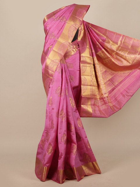 

Pothys Pink & Gold-Coloured Ethnic Motifs Zari Jute Silk Saree
