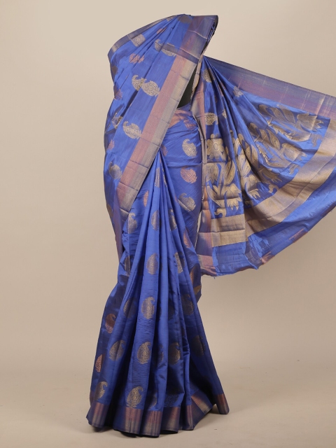 

Pothys Blue & Bronze-Coloured Ethnic Motifs Zari Jute Silk Saree