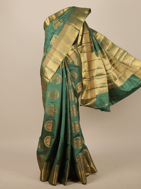 

Pothys Green Ethnic Motifs Zari Jute Silk Saree
