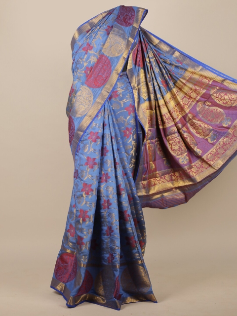 

Pothys Blue & Gold-Coloured Ethnic Motifs Zari Jute Silk Saree