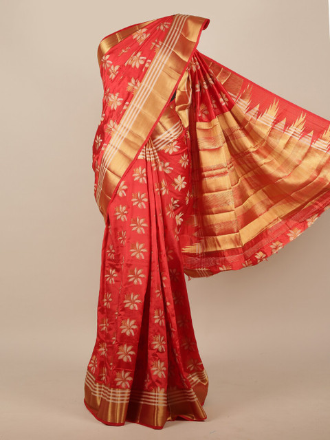 

Pothys Red Floral Zari Jute Silk Saree