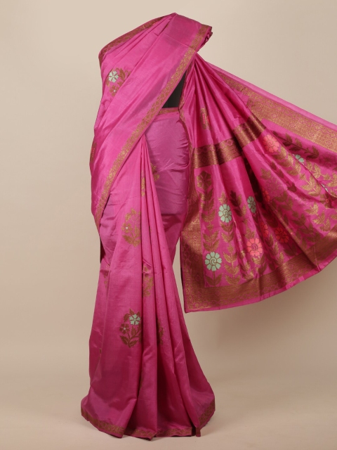 

Pothys Pink Floral Zari Jute Silk Saree