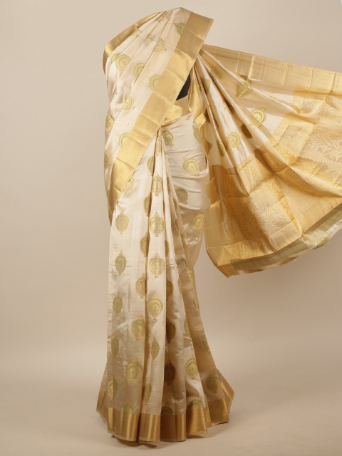 

Pothys Cream-Coloured & Gold Woven Design Jute Silk Saree