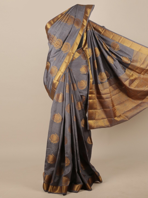 

Pothys Grey & Bronze-Coloured Ethnic Motifs Zari Jute Silk Saree