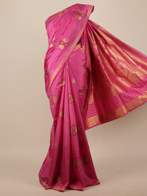 

Pothys Pink & Gold Woven Design Jute Silk Saree