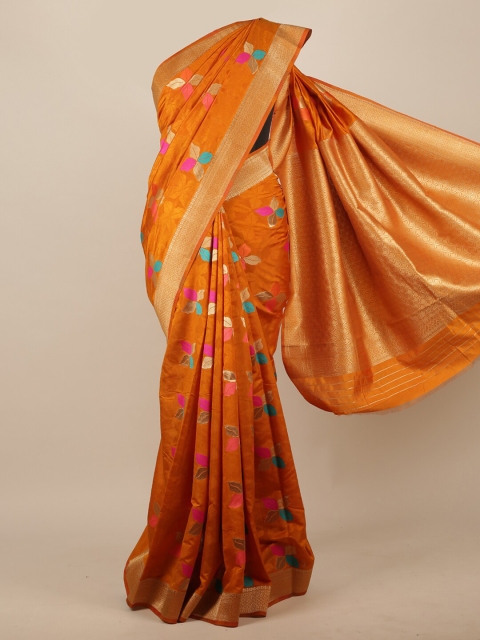 

Pothys Orange Floral Zari Jute Silk Saree