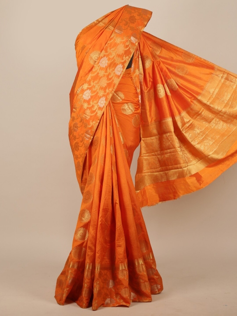 

Pothys Orange Ethnic Motifs Zari Jute Silk Saree