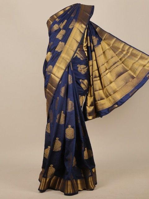 

Pothys Navy Blue & Gold-Coloured Ethnic Motifs Zari Jute Silk Saree