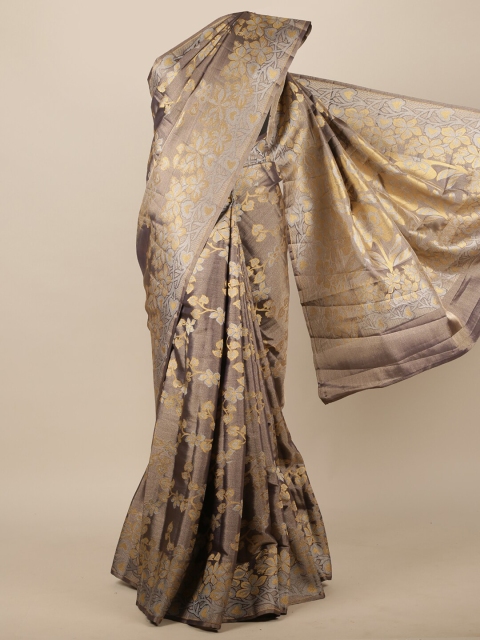 

Pothys Grey & Gold-Coloured Floral Zari Jute Silk Saree