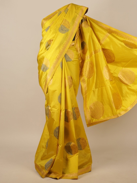 

Pothys Yellow Ethnic Motifs Zari Jute Silk Heavy Work Saree