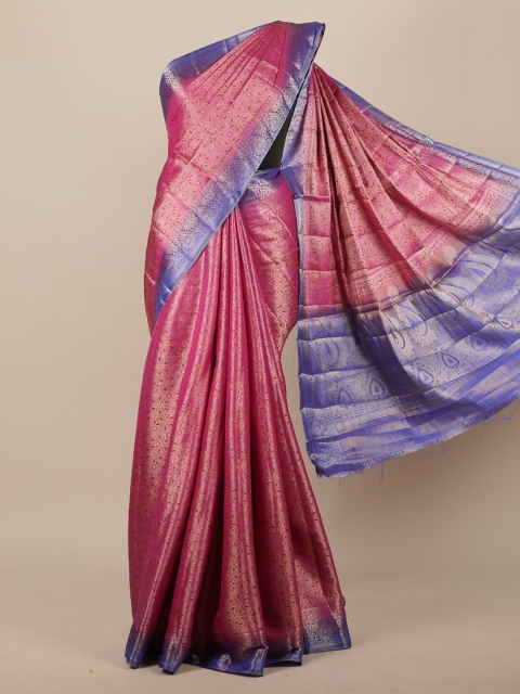 

Pothys Pink & Blue Woven Design Jute Silk Saree