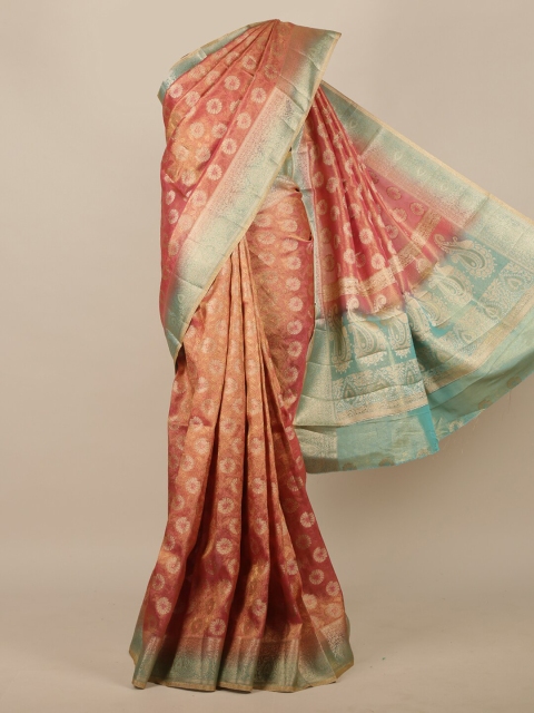 

Pothys Peach-Coloured Floral Zari Jute Silk Saree