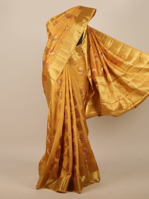 

Pothys Mustard Yellow & Gold-Coloured Ethnic Motifs Zari Jute Silk Saree