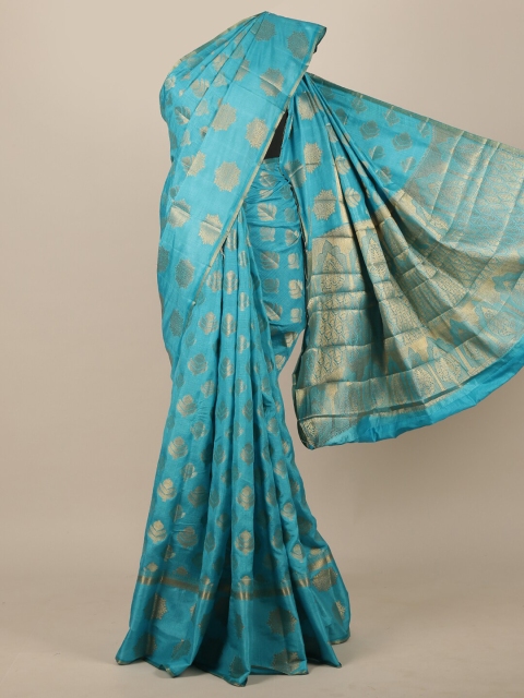

Pothys Blue & Gold-Coloured Floral Zari Jute Silk Saree