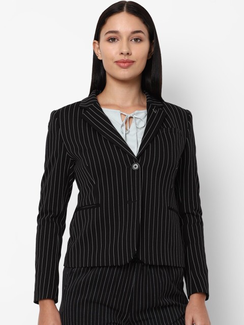 

Allen Solly Woman Women Black & White Striped Single-Breasted Formal Blazer