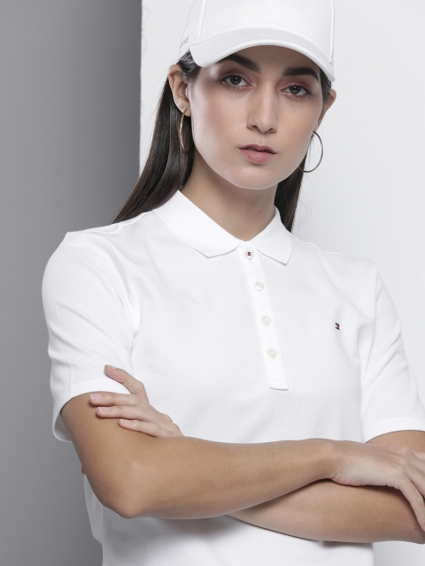 

Tommy Hilfiger Women White Solid Polo Collar T-shirt