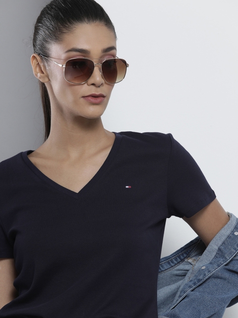 

Tommy Hilfiger Women Blue Organic Cotton Slim Fit Pure Cotton T-shirt