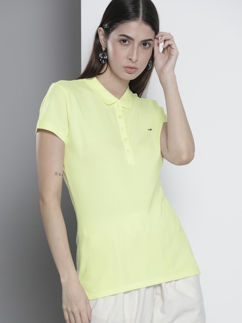 

Tommy Hilfiger Women Yellow Solid Polo Collar T-shirt