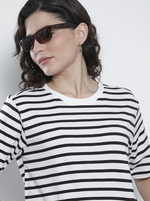 

Tommy Hilfiger Women Black White Striped Organic Cotton Relaxed Fit Organic Cotton T-shirt