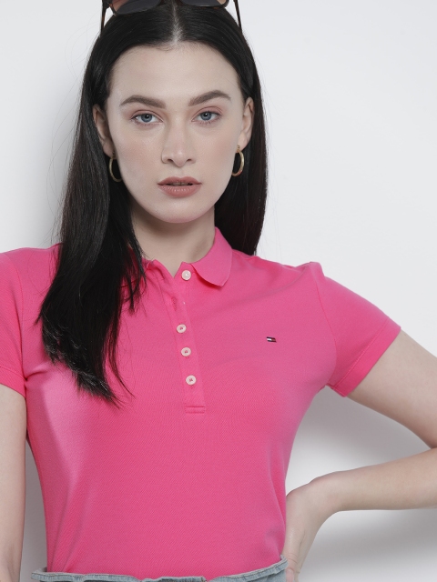 

Tommy Hilfiger Women Pink Polo Collar Slim Fit T-shirt