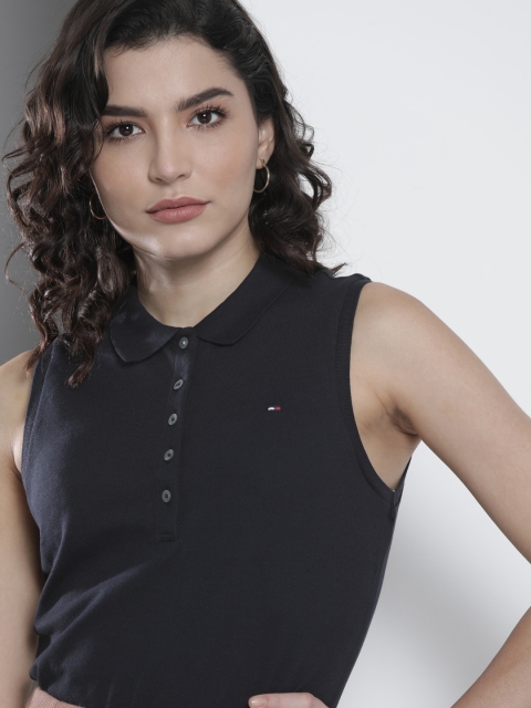 

Tommy Hilfiger Women Navy Blue Polo Collar Slim Fit Sleeveless T-shirt