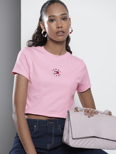 

Tommy Hilfiger Women Pink Embroidered Crop T-shirt