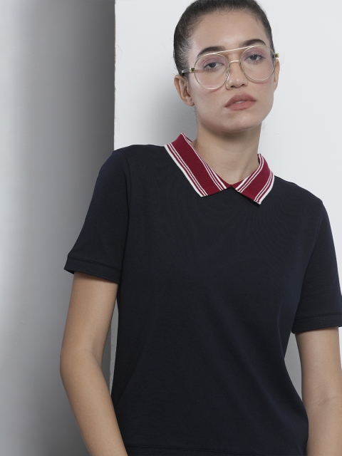 

Tommy Hilfiger Women Navy Blue Contrast Polo Collar T-shirt