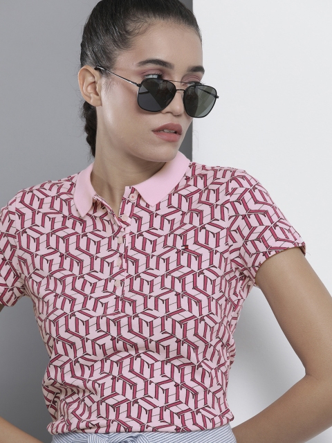 

Tommy Hilfiger Women Pink Printed Polo Collar Slim Fit T-shirt