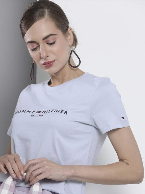

Tommy Hilfiger Women Blue Typography Printed Organic Cotton T-shirt