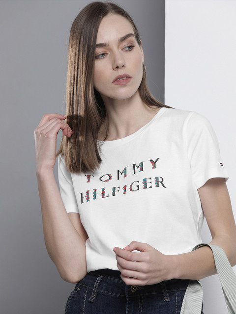 

Tommy Hilfiger Women White Brand Logo Printed T-shirt