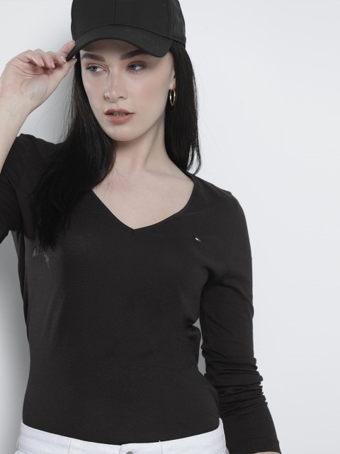 

Tommy Hilfiger Women Black V-Neck Organic Cotton T-shirt