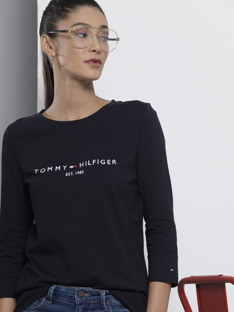 

Tommy Hilfiger Women Black Brand Logo Embroidered Organic Cotton T-shirt