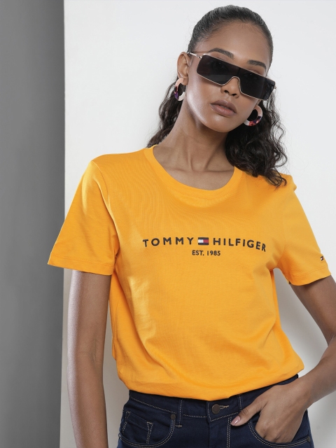 

Tommy Hilfiger Women Solid Yellow Brand Logo Embroidered Organic Cotton T-shirt