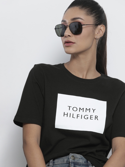 

Tommy Hilfiger Women Black Brand Logo Printed Organic Cotton T-shirt