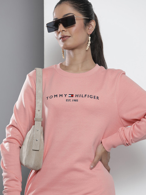 

Tommy Hilfiger Women Pink Logo Printed Pure Cotton Pullover Sweatshirt